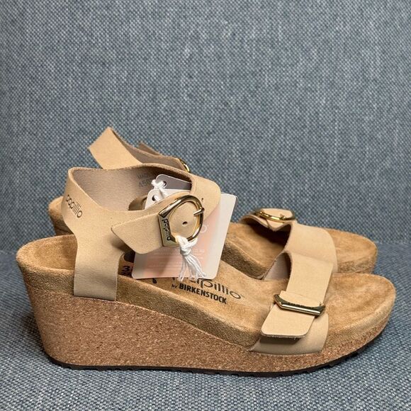 Birkenstock Women’s Papllio Soley Sandcastle Nubuck Wedge  Sandals size 7 - Picture 1 of 8
